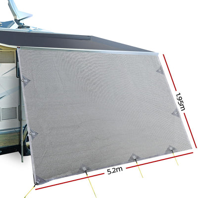 Dealsmate 5.2M Caravan Privacy Screens 1.95m Roll Out Awning End Wall Side Sun Shade