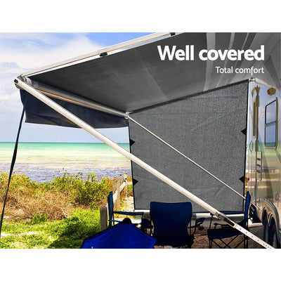Dealsmate Grey Caravan Privacy Screen 1.95 x 2.2M End Wall Side Sun Shade Roll Out Awning