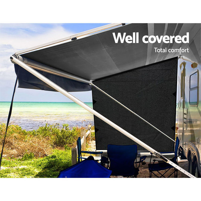 Dealsmate Caravan Privacy Screen Roll Out Awning 1.95x2.2M Sun Shade End Wall Side Black