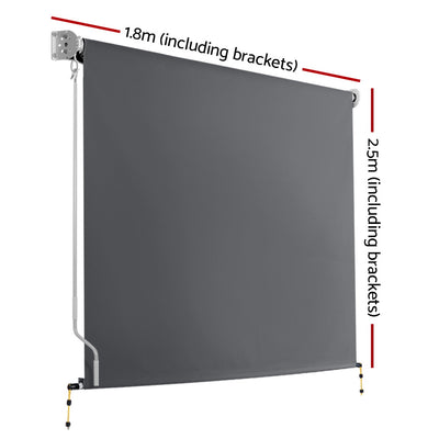 Dealsmate Instahut 1.8m x 2.5m Retractable Roll Down Awning - Grey
