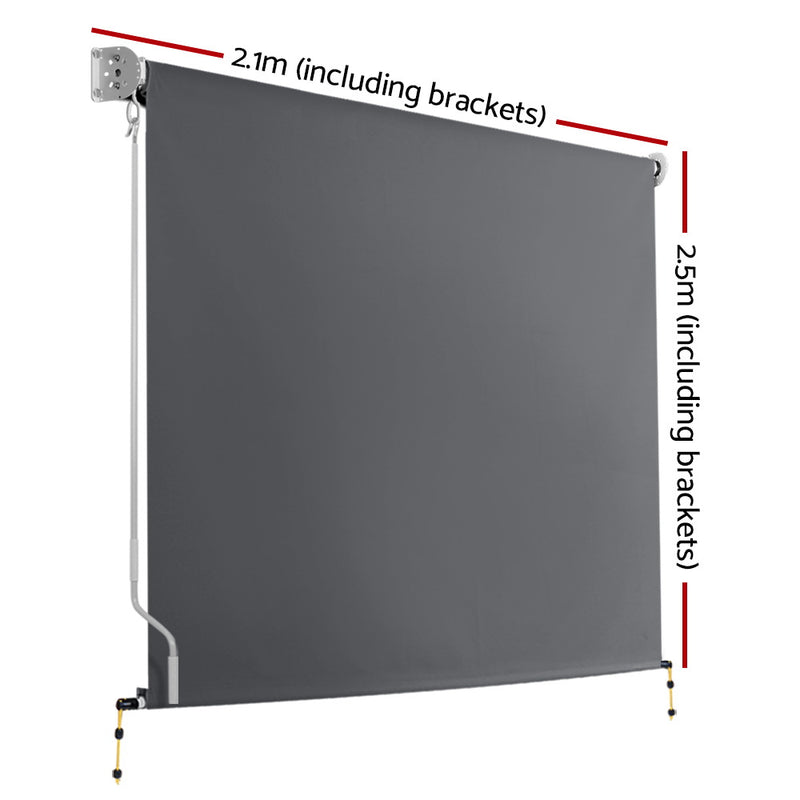 Dealsmate Instahut 2.1m x 2.5m Retractable Roll Down Awning - Grey