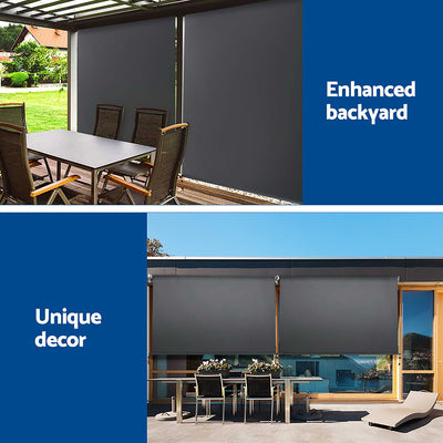 Dealsmate Set of 2 Instahut Outdoor Blinds Roll Down Awning Straight Drop Patio 2.4X2.5M 