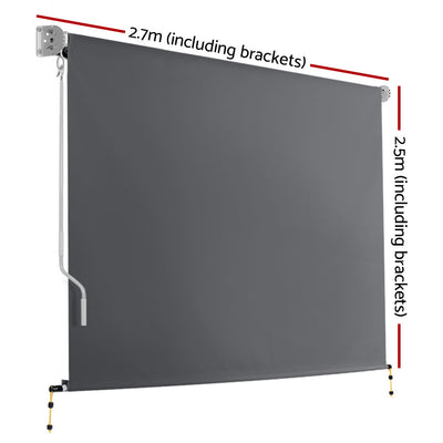 Dealsmate Instahut 2.7m x 2.5m Retractable Roll Down Awning - Grey