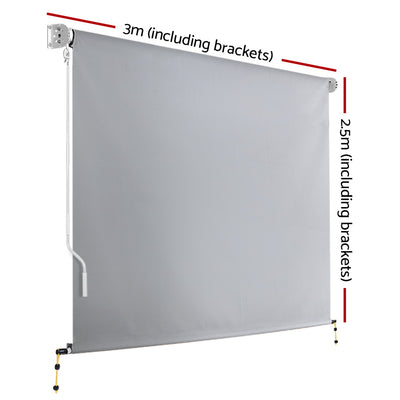 Dealsmate Instahut 3m x 2.5m Retractable Straight Drop Roll Down Awning - Grey