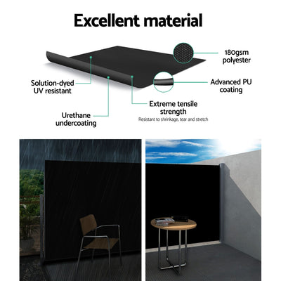 Dealsmate Instahut Retractable Side Awning Shade 2 x 3m - Black