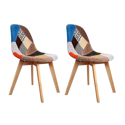 Dealsmate  Set of 2 Retro Beech Fabric Dining Chair - Multi Colour