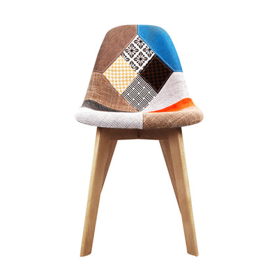 Dealsmate  Set of 2 Retro Beech Fabric Dining Chair - Multi Colour