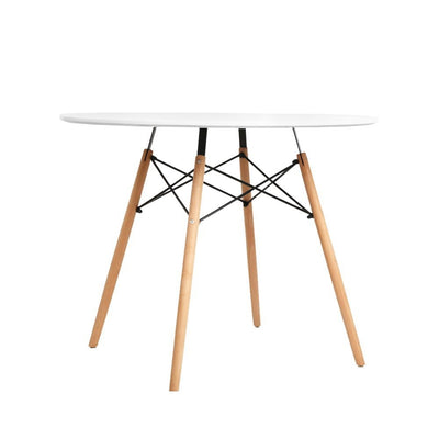 Dealsmate  Dining Table Round 4 Seater Replica Tables Cafe Timber White 90cm