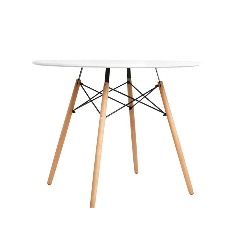 Dealsmate  Dining Table Round 4 Seater Replica Tables Cafe Timber White 90cm