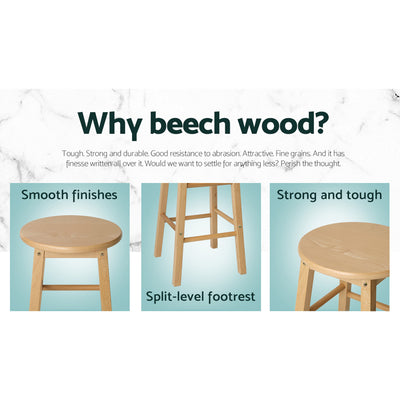 Dealsmate  Set of 2 Beech Wood Backless Bar Stools - Natural