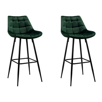 Dealsmate  2x Bar Stools Velvet Chairs Green