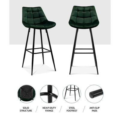 Dealsmate  2x Bar Stools Velvet Chairs Green