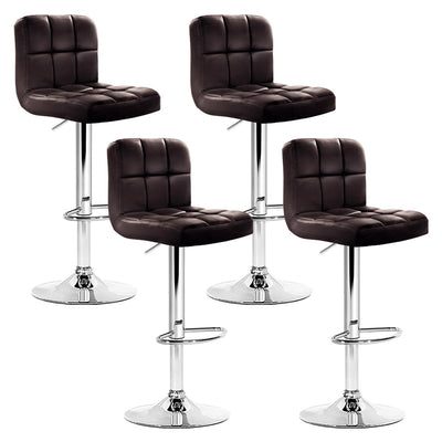 Dealsmate  4x Bar Stools Leather Gas Lift Brown