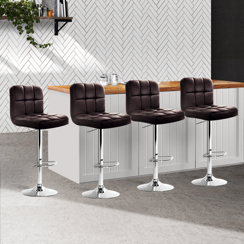 Dealsmate  4x Bar Stools Leather Gas Lift Brown