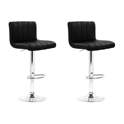 Dealsmate  2x Bar Stools Gas Lift Leather Chairs Black