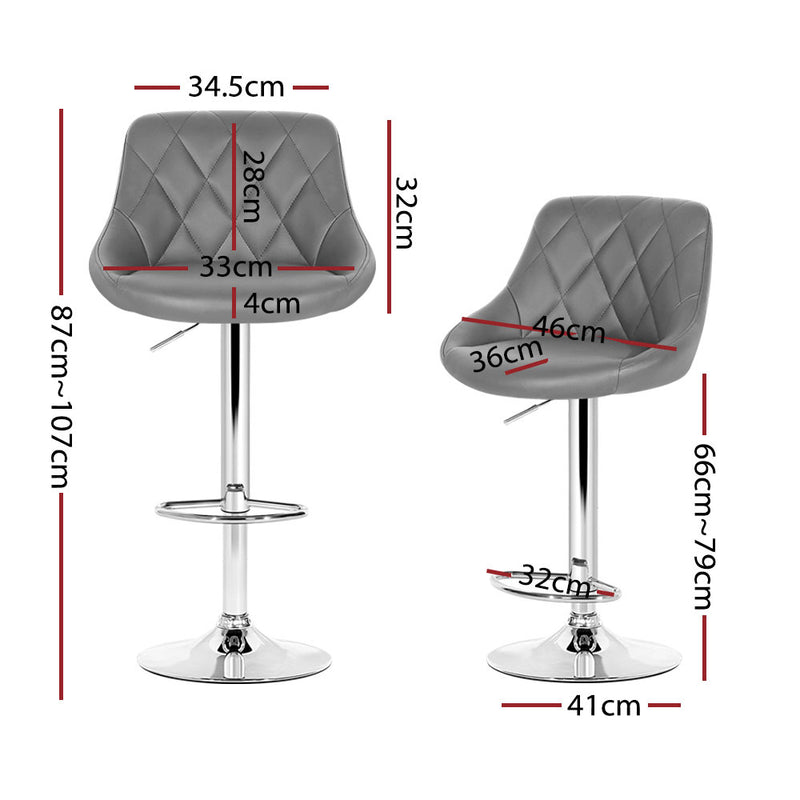Dealsmate  4x Bar Stools Leather Padded Gas Lift Grey