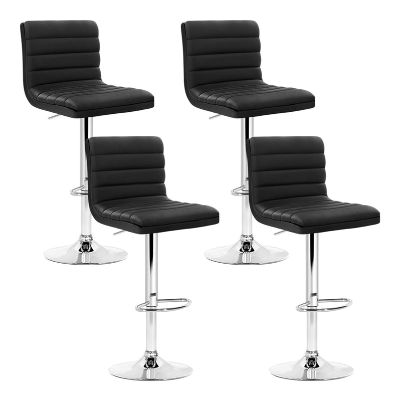 Dealsmate  Set of 4 PU Leather Lined Pattern Bar Stools- Black and Chrome