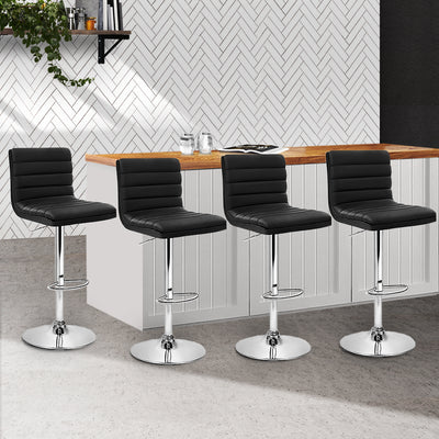 Dealsmate  Set of 4 PU Leather Lined Pattern Bar Stools- Black and Chrome