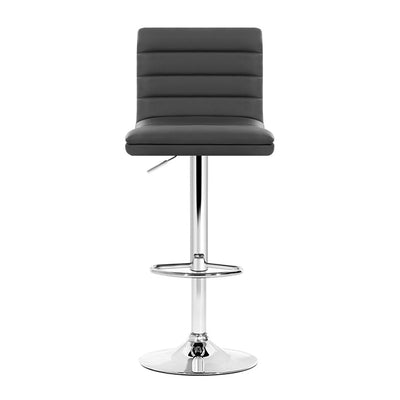Dealsmate  Set of 4 PU Leather Lined Pattern Bar Stools- Grey and Chrome
