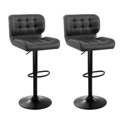 Dealsmate  2x Bar Stools Gas Lift Leather Padded Grey