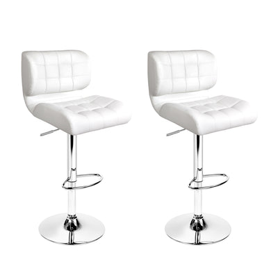 Dealsmate  2x Bar Stools Gas Lift Leather Padded White