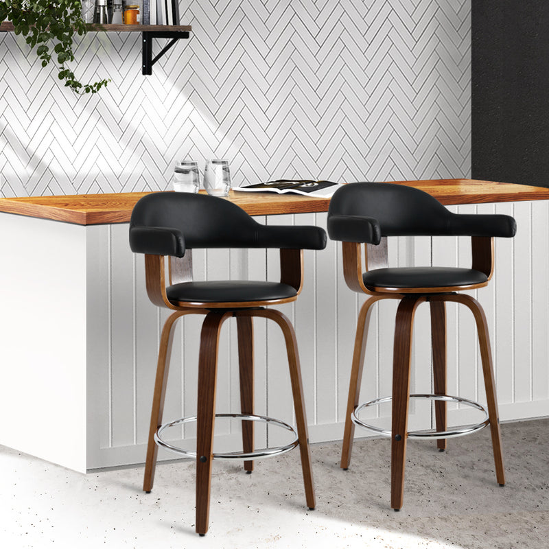Dealsmate  2x Bar Stools Leather Seat Wooden Legs