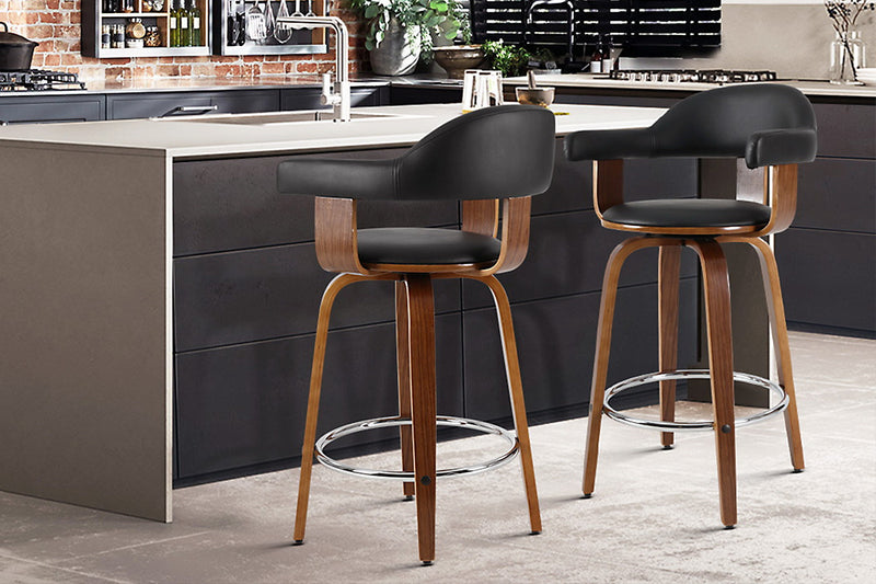 Dealsmate  2x Bar Stools Leather Seat Wooden Legs