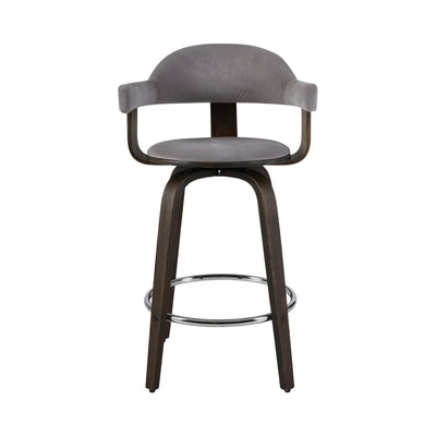 Dealsmate  Set of 2 Bar Stools Wooden Swivel Bar Stool Kitchen Dining Chair - Wood, Chrome and Grey