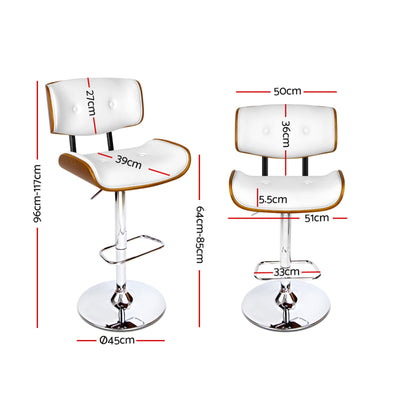 Dealsmate  2x Bar Stools Gas Lift Leather White