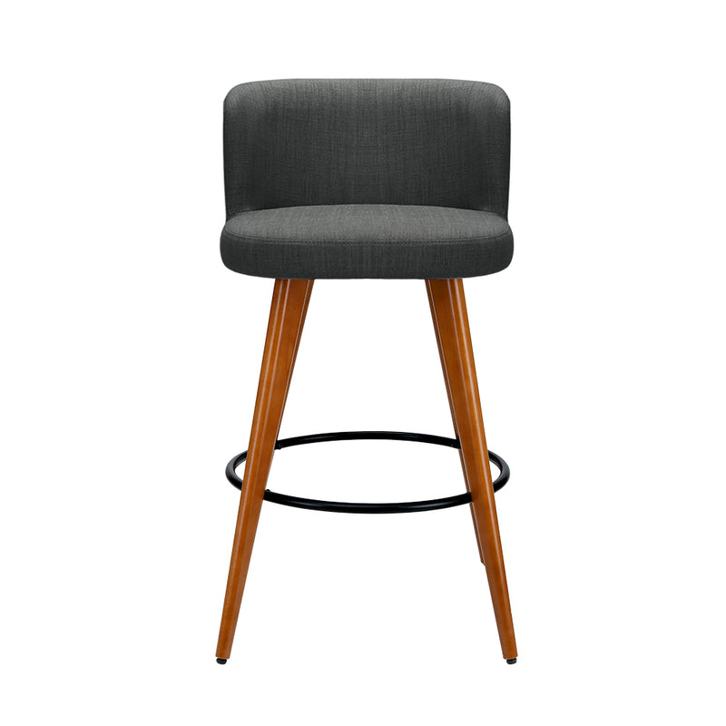 Dealsmate  Set of 4 Wooden Fabric Bar Stools Circular Footrest - Charcoal