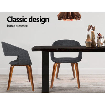 Dealsmate  Set of 2 Timber Wood and Fabric Dining Chairs - Charcoal