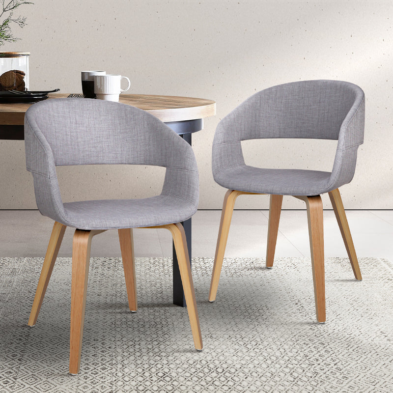 Dealsmate  Set of 2 Timber Wood and Fabric Dining Chairs - Light Grey