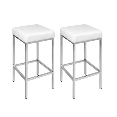 Dealsmate  2x Bar Stools Leather Padded Metal White
