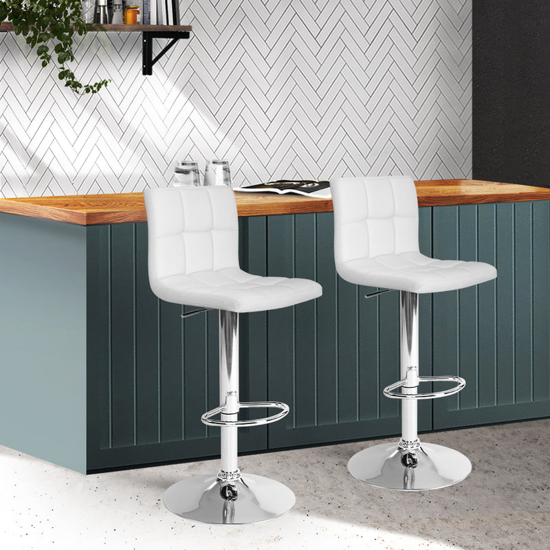 Dealsmate  2x Bar Stools Leather Gas Lift White