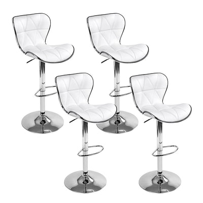 Dealsmate  Set of 4 PU Leather Patterned Bar Stools - White and Chrome