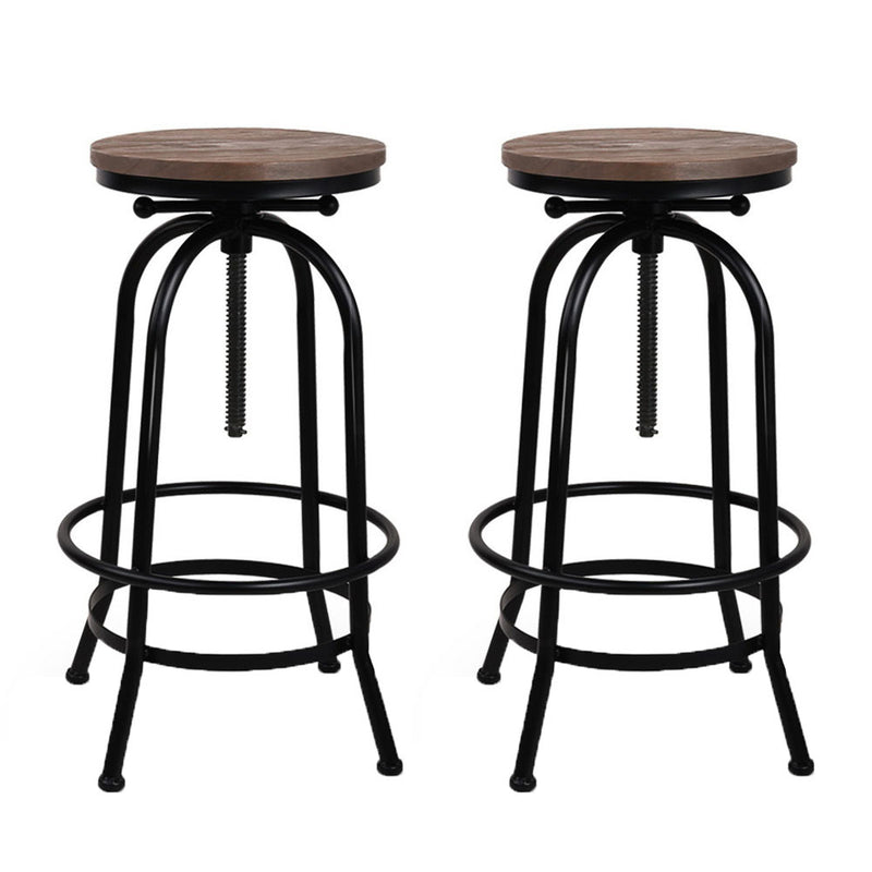 Dealsmate  2x Bar Stools Adjustable Wood Chairs