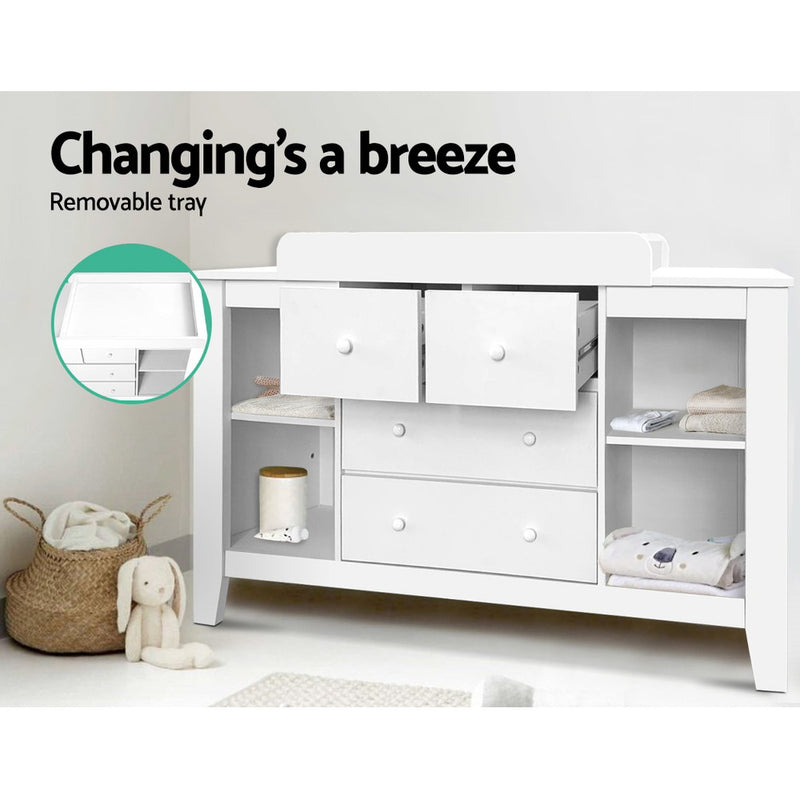 Dealsmate Keezi Baby Change Table Tall boy Drawers Dresser Chest Storage Cabinet White
