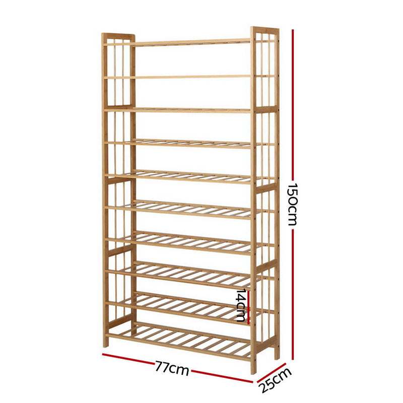 Dealsmate  10-Tier Bamboo Shoe Rack Wooden Shelf Stand Storage Organizer