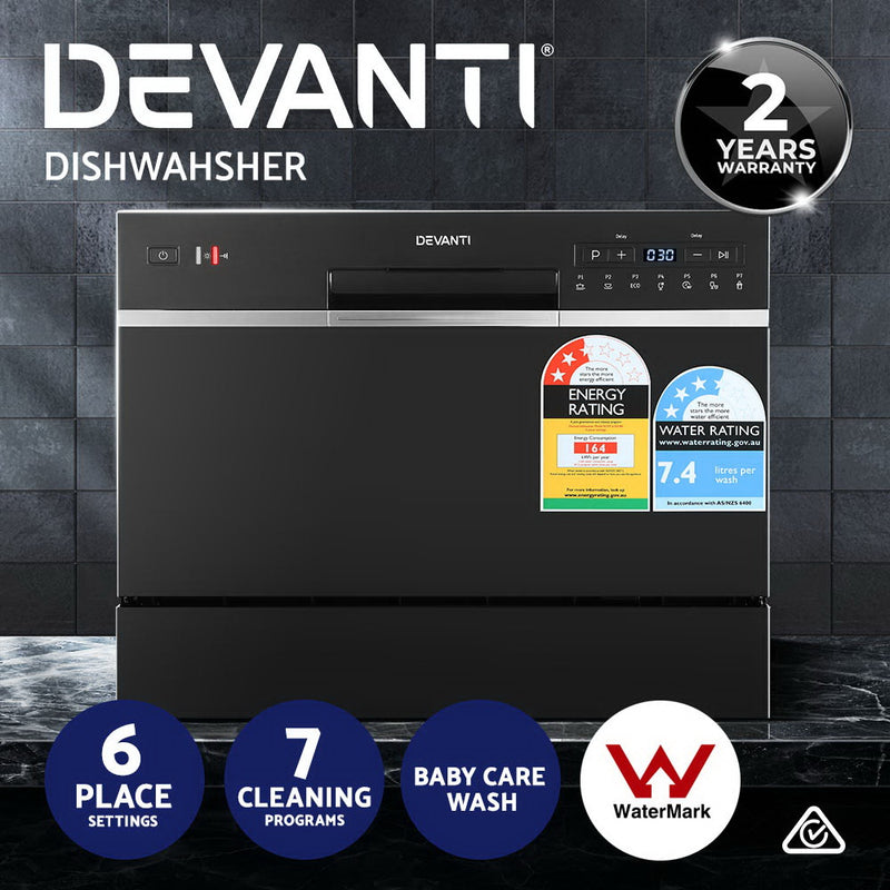 Dealsmate Devanti 6 Place Settings Benchtop Dishwasher Black