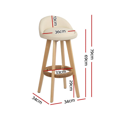 Dealsmate  2x Bar Stools Padded Leather Wooden Beige