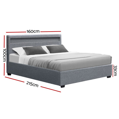 Dealsmate  Bed Frame Queen Size LED Gas Lift Grey COLE