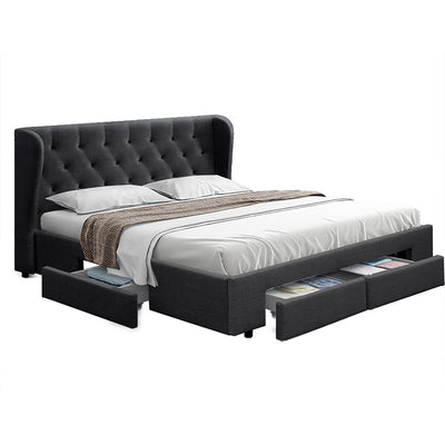 Dealsmate  Bed Frame Queen Size with 4 Drawers Charcoal MILA