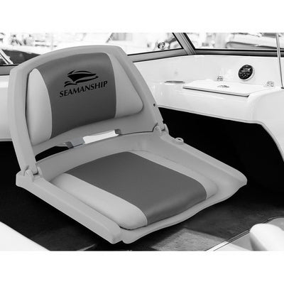 Dealsmate Seamanship 2X Folding Boat Seats Marine Seat Swivel Low Back 4cm Padding Grey