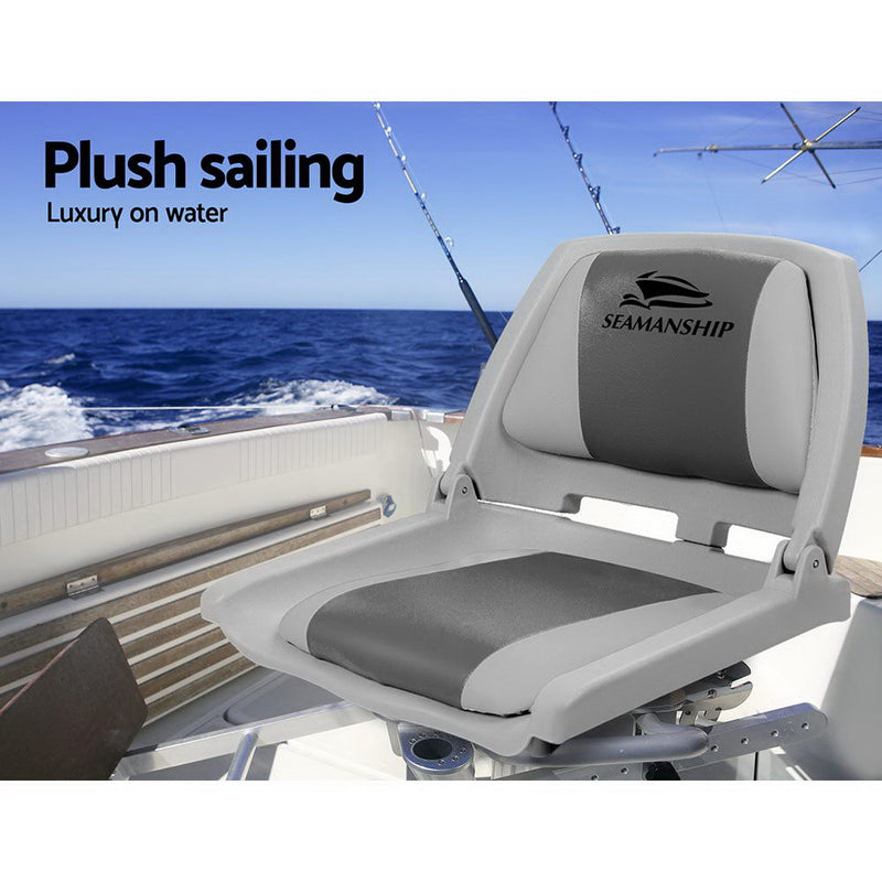 Dealsmate Seamanship 2X Folding Boat Seats Marine Seat Swivel Low Back 4cm Padding Grey