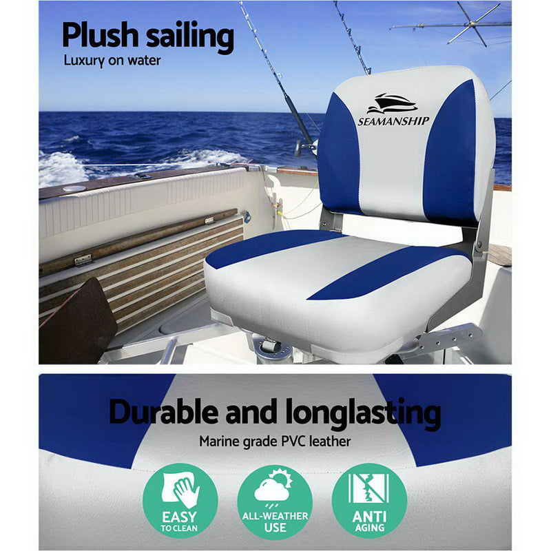 Dealsmate Seamanship Set of 2 Folding Swivel Boat Seats - Grey & Blue