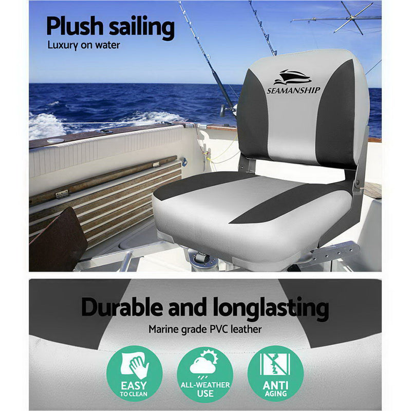 Dealsmate Seamanship 2X Folding Boat Seats Marine Swivel Low Back 13cm Padding Charcoal
