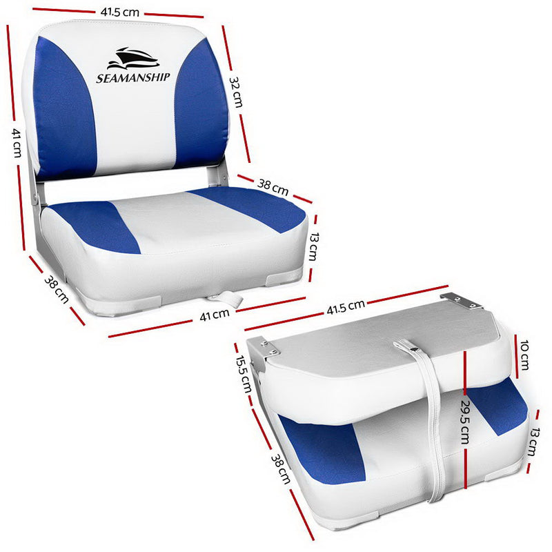 Dealsmate Seamanship Set of 2 Folding Swivel Boat Seats - White & Blue