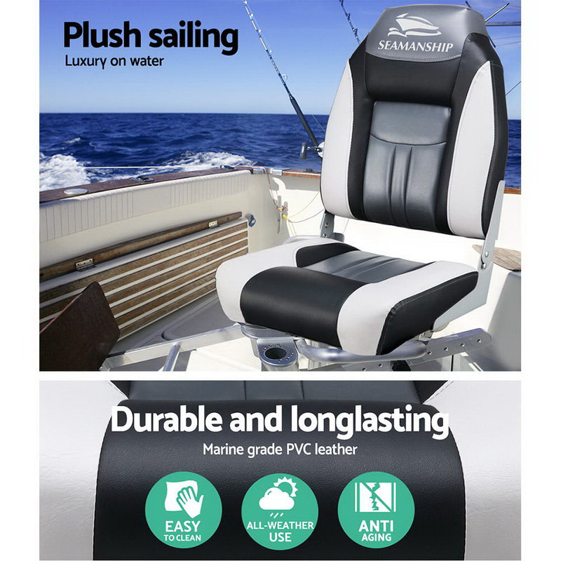 Dealsmate Seamanship Set of 2 Folding Swivel Boat Seats - Grey & Black