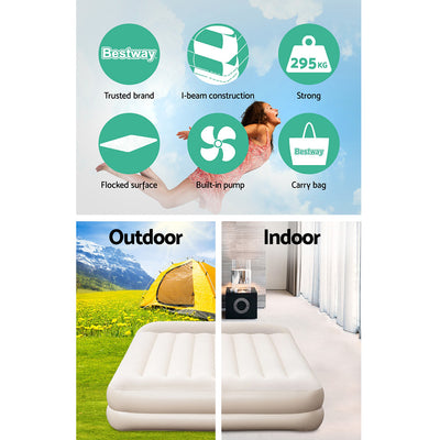 Dealsmate  Air Bed Beds Mattress Queen Size Sleep Built-in Pump Camping Inflatable
