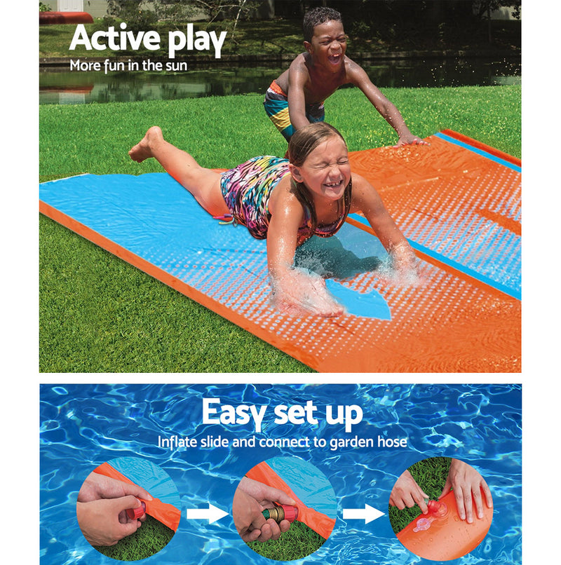 Dealsmate  Inflatable Water Slip Slide Double Kids Splash Toy Outdoor Play 4.88M